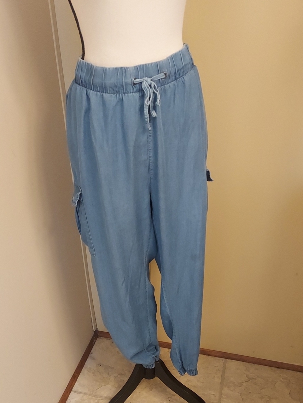 Serra Chabray Blue Cargo Joggers With Elastic Drawstring Waistband